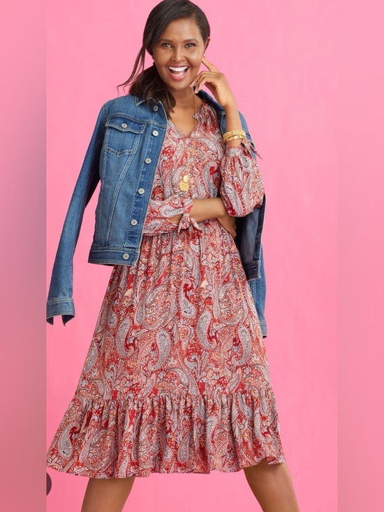 Talbots Dresses & Skirts - Talbots XS sprinkle paisley split ruffle detail tie arm neck soft midi dress